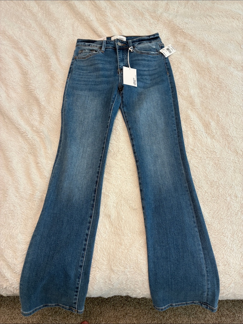 Stretch High-Rise Bootcut Jeans in Medium Blue by Vervet